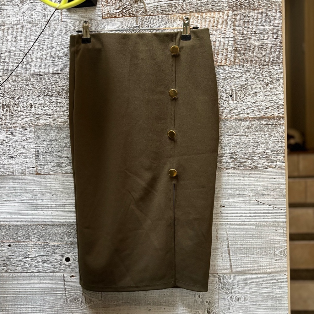 🏷 Sensational Collection | Pull-On Military-Style Pencil Skirt - M, Khaki